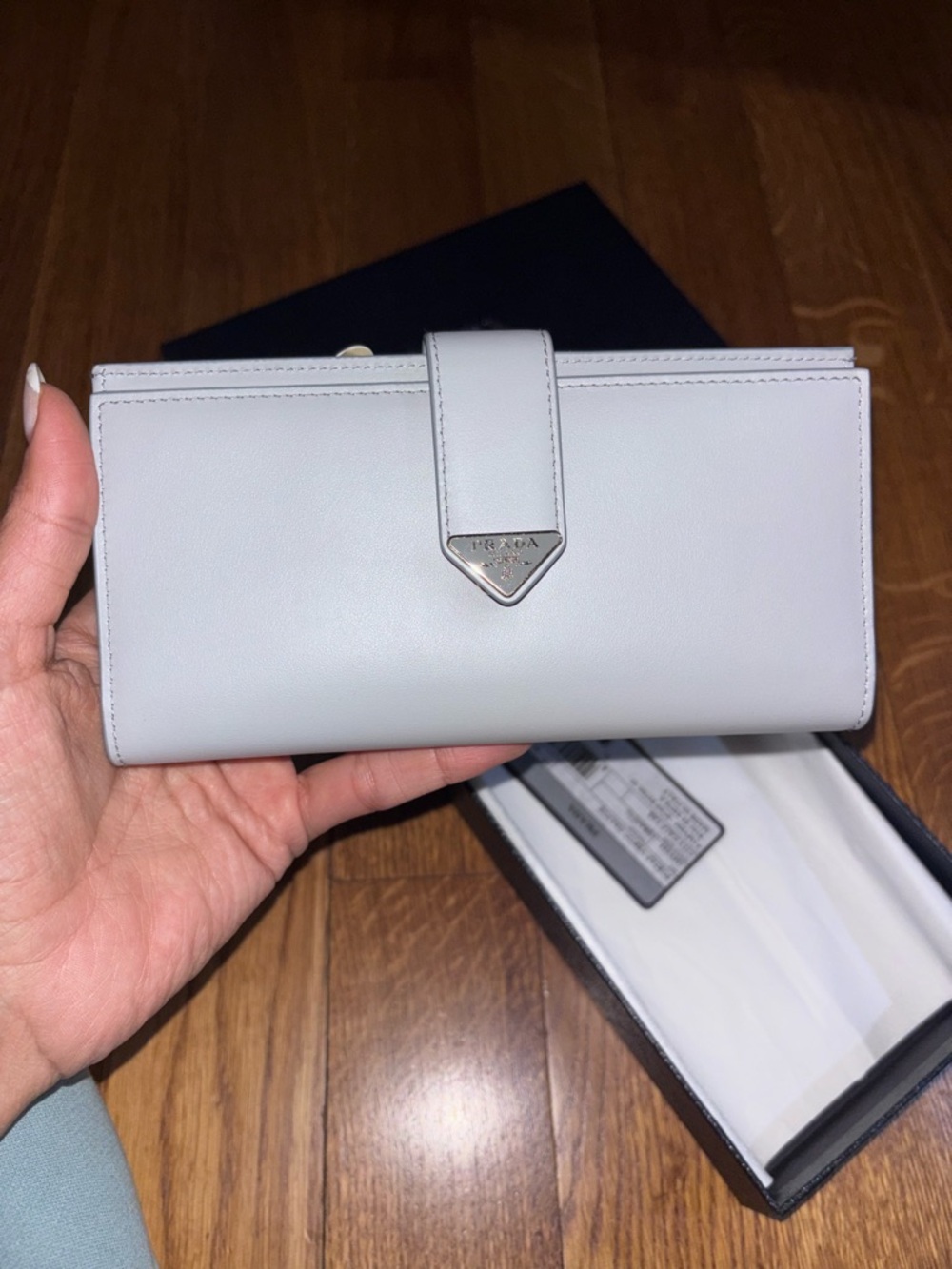 Prada Pale Gray Large Leather Snap-Closure Continental Wallet $975